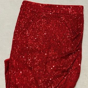 NWT Red Large Sparkly Sequins Skirt with Slit and Back Zipper